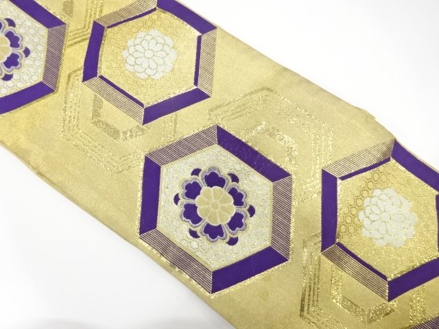 JAPANESE KIMONO / ANTIQUE FUKURO OBI / SILK / WOVEN KIKKO WITH FLOWER